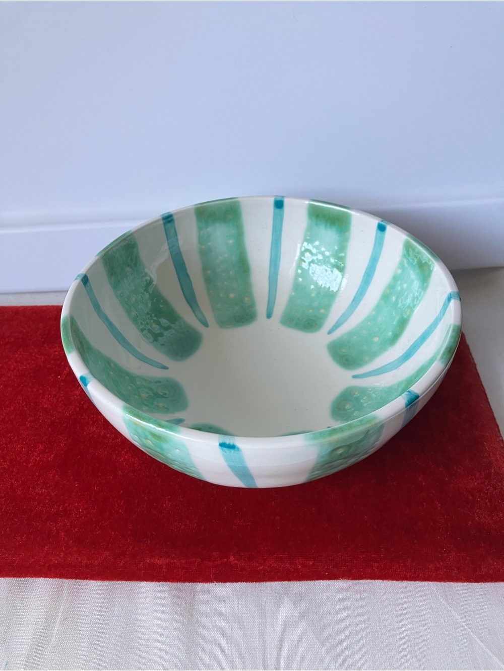 New Duro Portugal Ceramic Fresh Mint Green Stripe Poke Bowl Terrain Earthenware